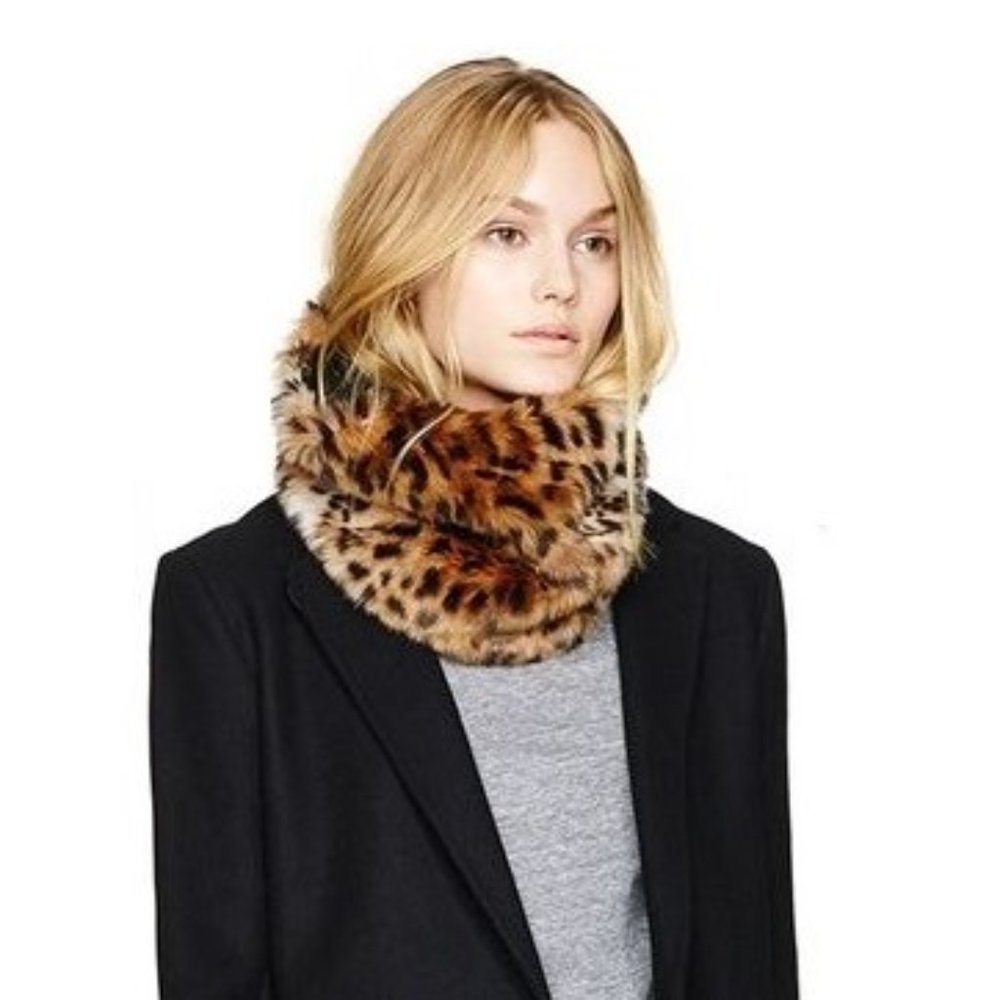Babaton Faux Fur Leopard Print Cowl Infinity Scarf - Brown, Black, Cream